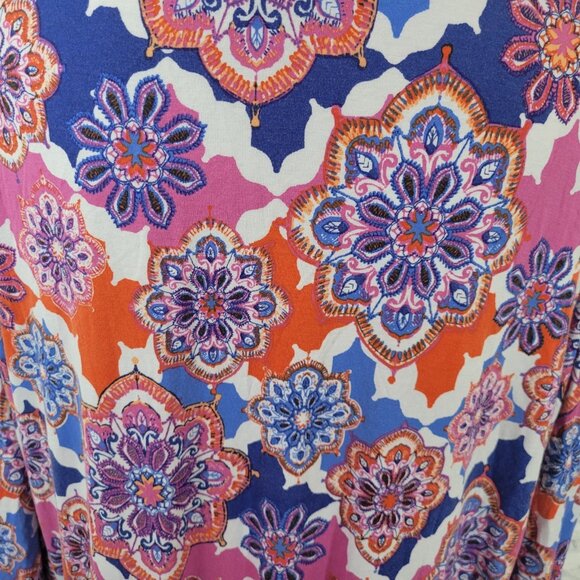 Ruby Rd Womens Top 2X Plus Tunic 3/4 Sleeve Pink Blue Geometric GEO206XE - Picture 7 of 9